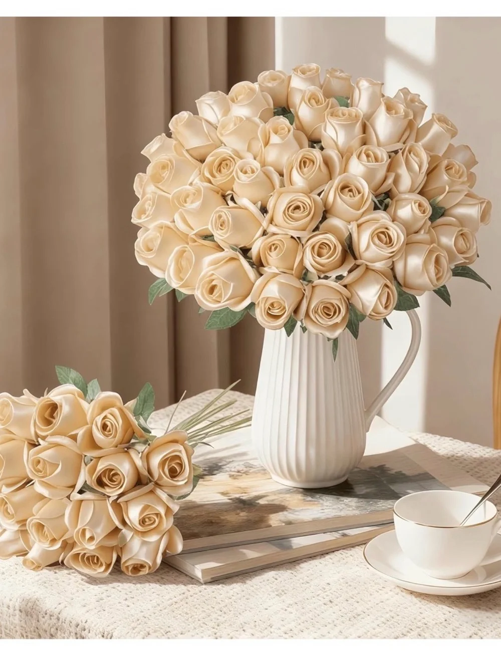 NIB Roses,50 Pcs,Champagne,Realistic Faux Silk Florals,DIY Arranging,Weddings